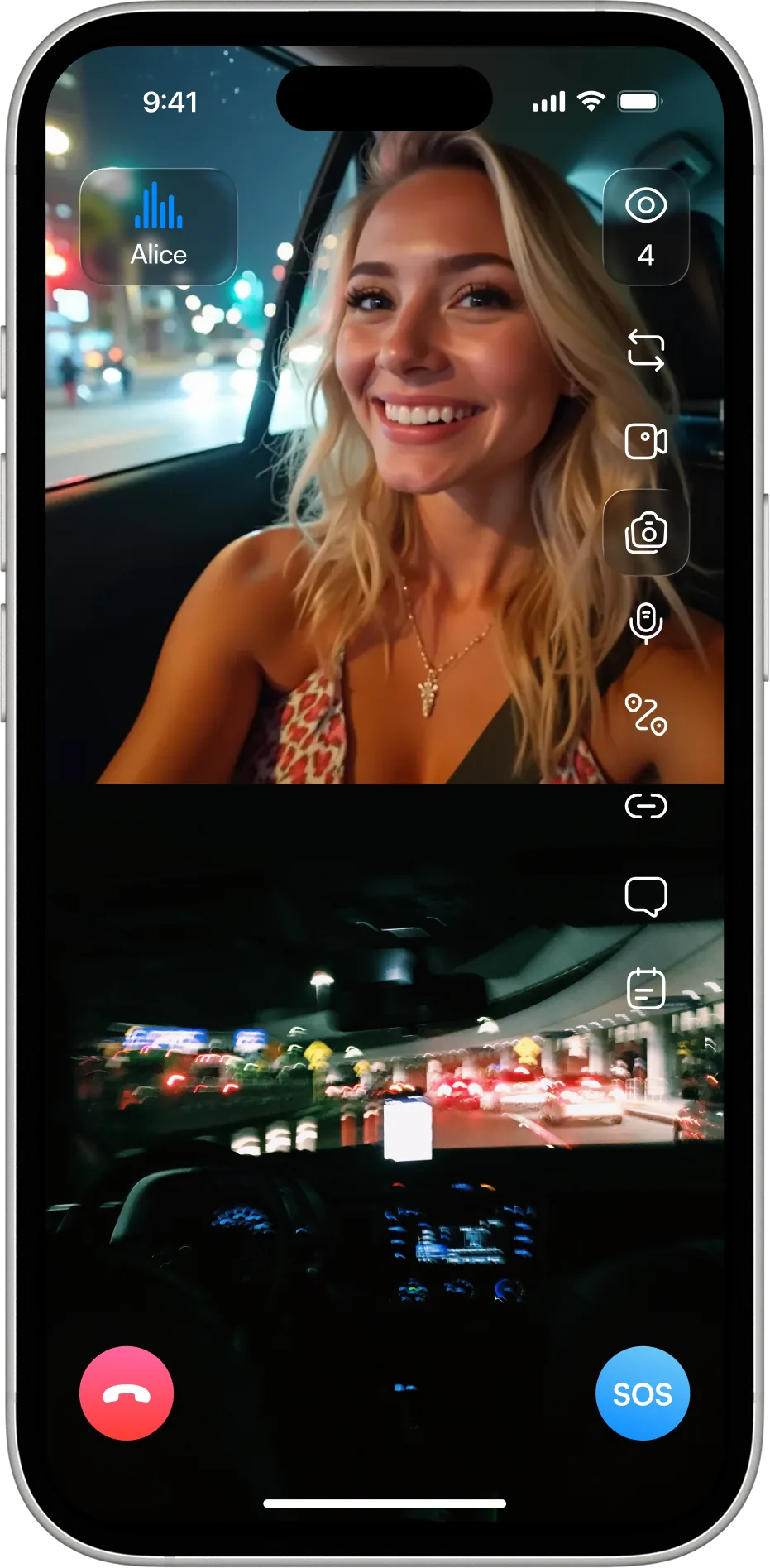 A dual camera live stream showing front and rear cameras together
